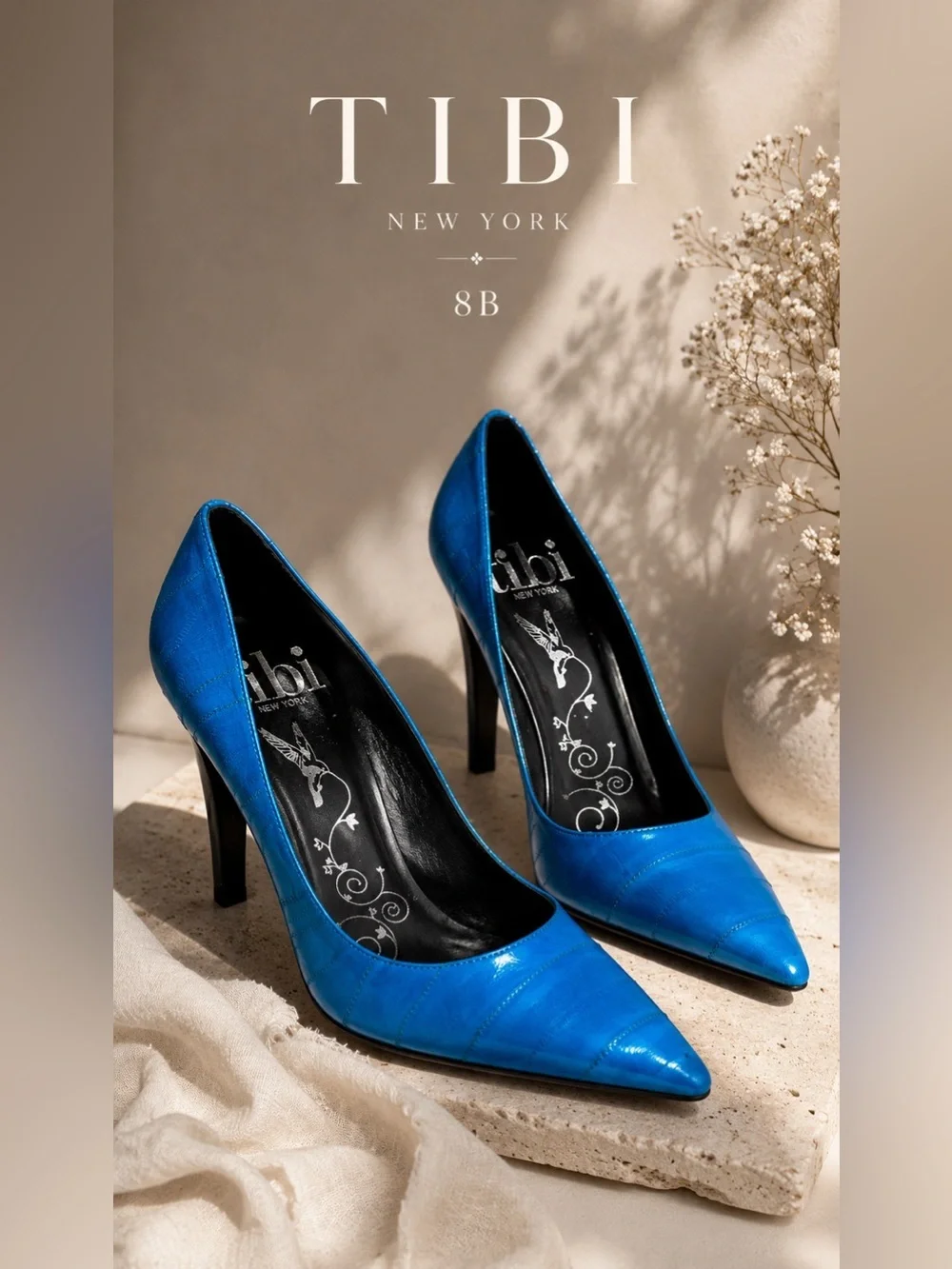 Tibi New York Electric Blue Eel Skin Pointed Toe Pumps Size 8B